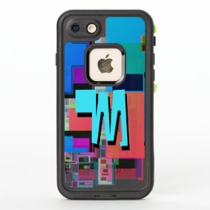 Monograma geométrico azul turquesa divertido