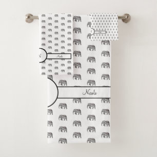 Monograma geométrico elefante negro y blanco