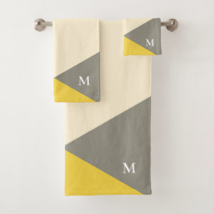 Monograma geométrico moderno amarillo y gris