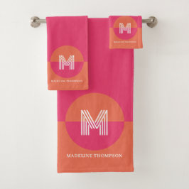 Monograma geométrico moderno retro rosa naranja