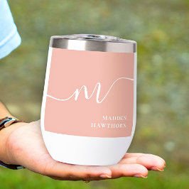 Monograma Girly Caligrafía Coral Rubor Novia Rosa