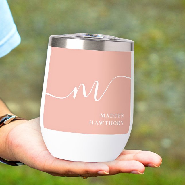 Monograma Girly Caligrafía Coral Rubor Novia Rosa (Subido por el creador)