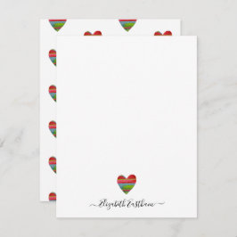 Monograma Girly Script Tarjeta de nota de corazón 