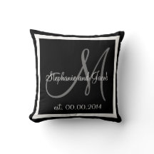 MONOGRAMA GRIS BLANCO NEGRO Boda almohada keepsake