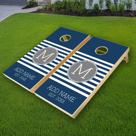 Monograma gris de patrón blanco rayado y de la mar