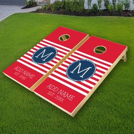 Monograma Gris del patrón rayado azul rojo