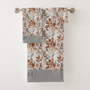 Monograma Gris Marrón Beige Hoja Botánico