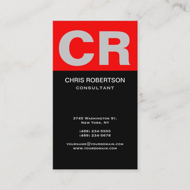 Monograma gris negro rojo tarjeta de visita (Anverso)