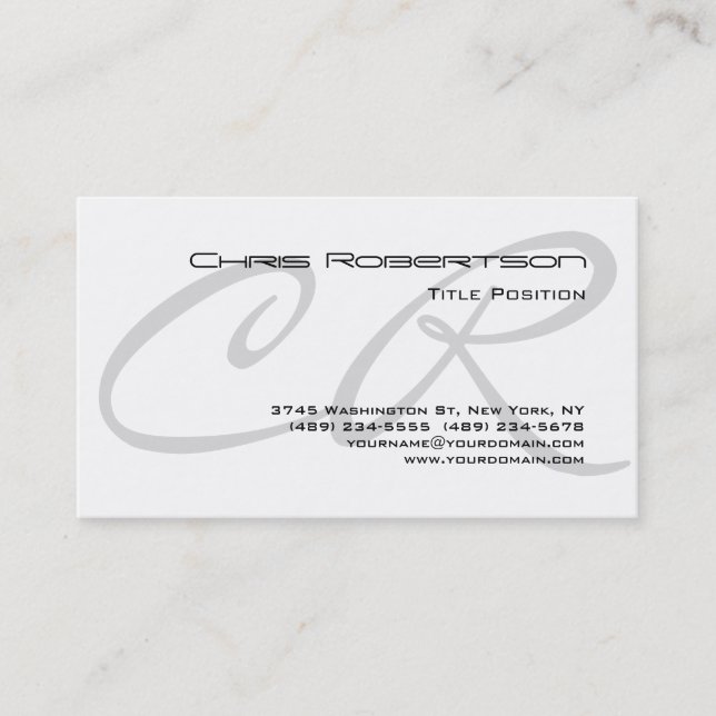Monograma gris tarjeta de presentación con encanto (Anverso)