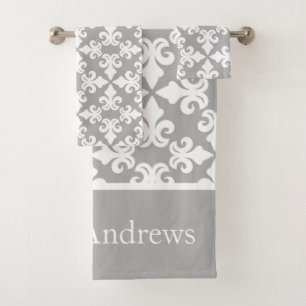 Monograma Gris White Fleur-de-lis personalizado