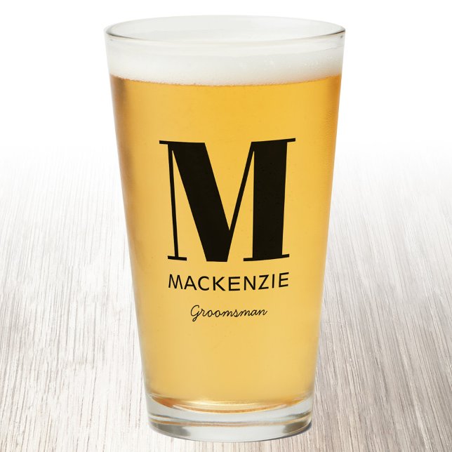 Monograma Groomsman Glass (Monogram name personalized groomsman beer glass)