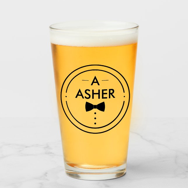 Monograma Groomsmen blanco y negro Minimalista (Zazzle Monogram Minimalist Black and White Groomsmen  Glass)