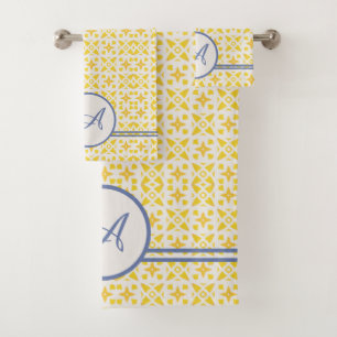 Monograma Grunge Elegante patrón amarillo y azul