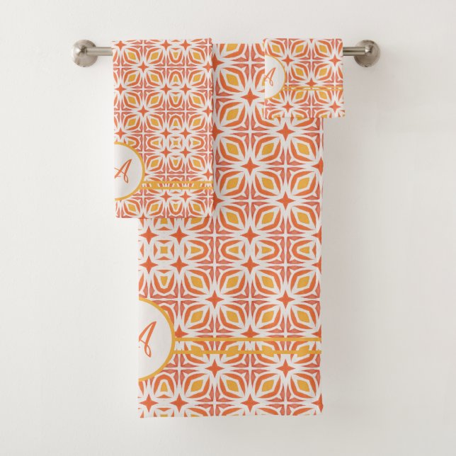 Monograma Grunge | Patrón elegante rojo y Naranja (In situ)