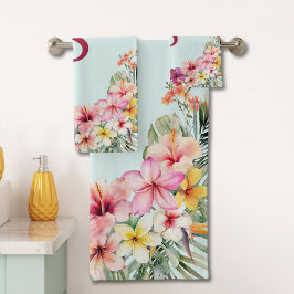 Monograma Hibiscus Pink Flores Tropicales Florales