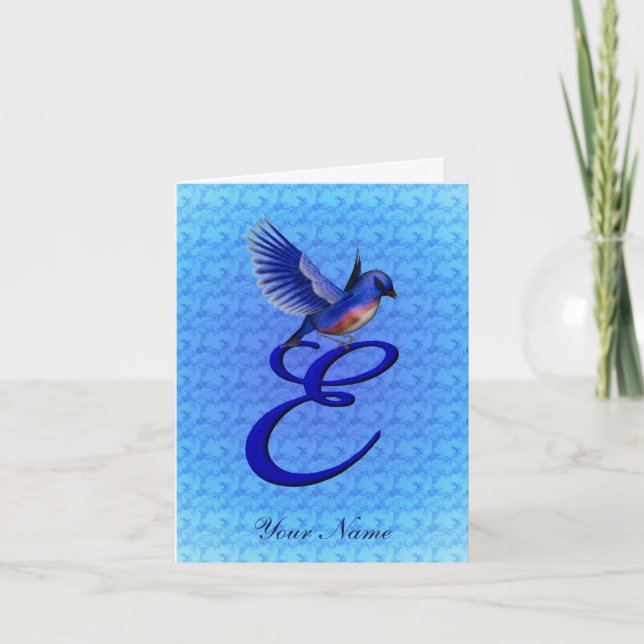 Monograma Inicial E Azul Pajarito Personalizado (Anverso)
