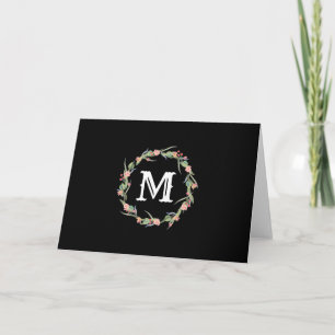 Monograma inicial en Rosas y Berry Wreath Notecard
