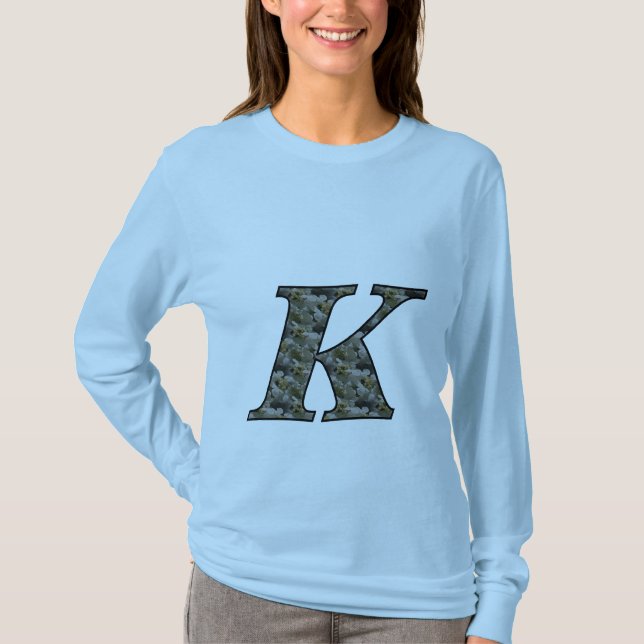 Monograma inicial K Hidrangea Floral T Camisa (Anverso)