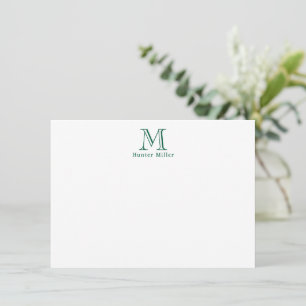 Monograma inicial verde masculino y nota plana de 