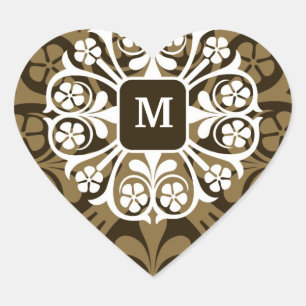 Monograma Iniciales Pegatinas del Corazón Oro