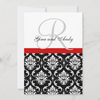 Monograma Invitación de Boda Nombres Damasco Rojo