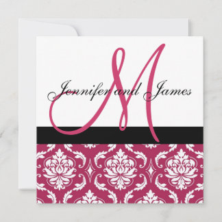 Monograma Invitación de Boda Nombres Damasco Rosa
