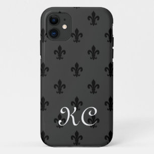 Monograma iPhone 11 funda con patrón de fleur de l