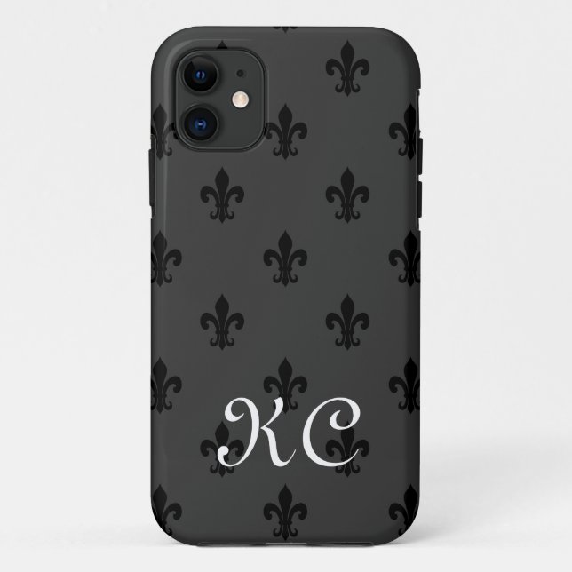 Monograma iPhone 11 funda con patrón de fleur de l (Reverso)