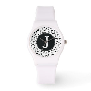 Monograma J Notas musicales Reloj de escritura