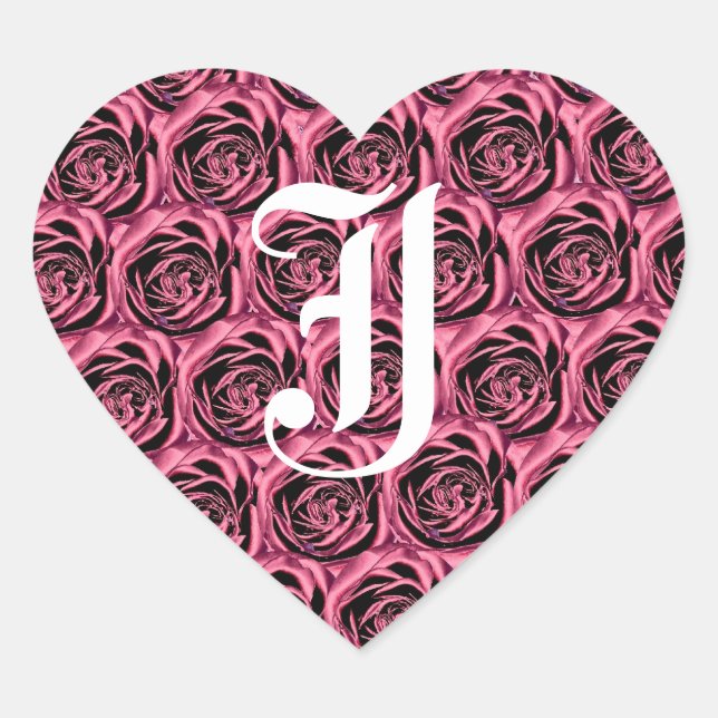 Monograma J Pegatina del corazón de rosas rosadas (Anverso)
