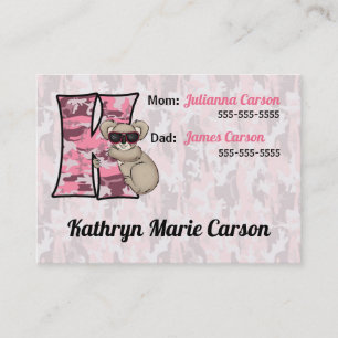 Monograma K de tarjetas de información de emergenc