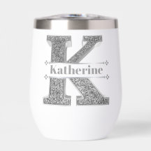 Monograma K inicial plateado personalizado Su nomb