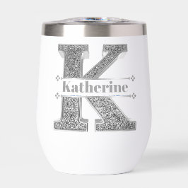 Monograma K inicial plateado personalizado Su nomb