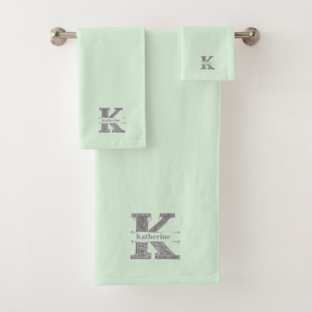 Monograma K inicial plateado personalizado Su nomb (In situ)