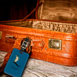 Monograma L cobalto flor acuática Etiqueta de equi