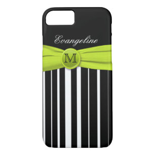 Monograma Lime Blanco Negro Striped iPhone 7 Funda