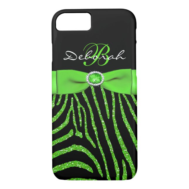 Monograma Lime, Purpurina negro Funda para iPhone  (Reverso)