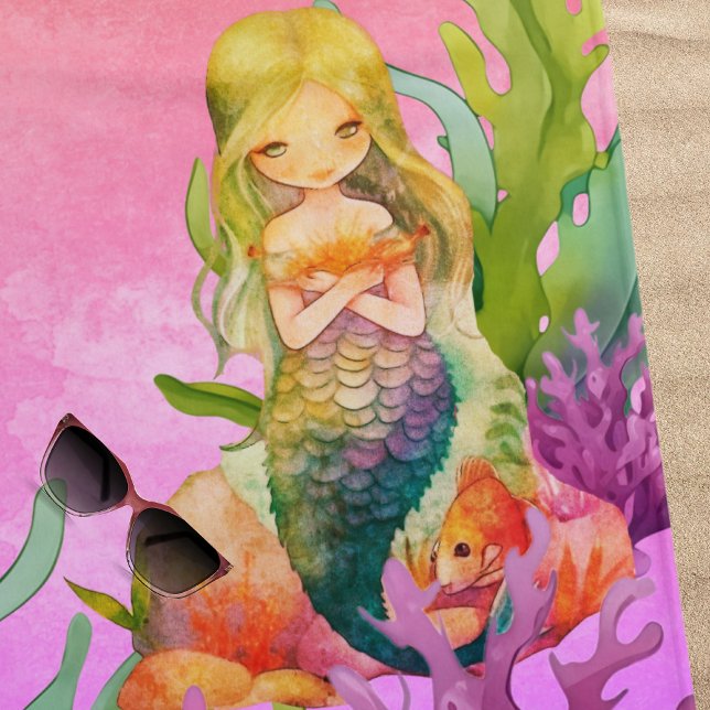 Monograma lindo Nombre Sirena Toalla rosa de playa (Subido por el creador)