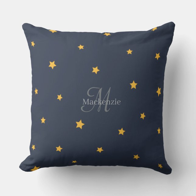 Monograma Lucky Stars Naval Cojín decorativo Gris  (Anverso)