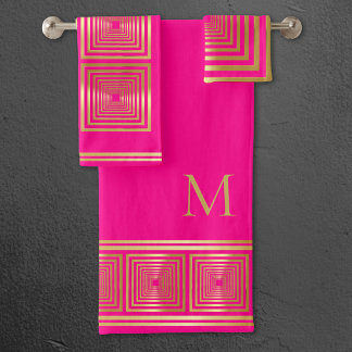 Monograma lujoso neón rosado dorado