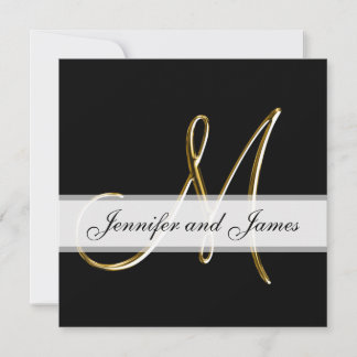 Monograma M de oro negro Invitación a la boda