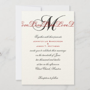 Monograma M Invitaciones a matrimonio crema rojo