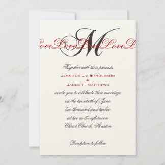 Monograma M Invitaciones a matrimonio crema rojo