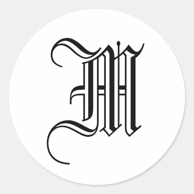 Monograma M Pegatina Inglés blanco negro viejo ing (Anverso)