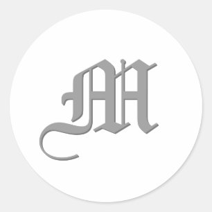 Monograma M PLATA y BLANCO Pegatina - Boda Texto