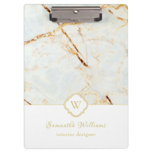 Monograma Marble Elegante Portapapeles Oro Blanco