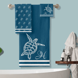 Monograma Marítimo Turtle Peacock Azul Costa Náuti