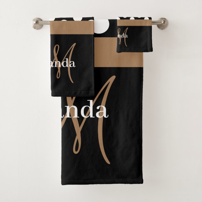 Monograma marrón Punto de Polka Blanco Negro