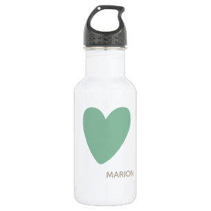 Monograma Mint Seafoam Botella de agua del corazón
