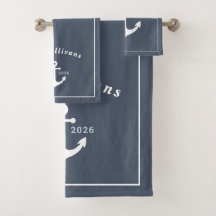 Monograma Moderno Ancla Costera Denim Azul Blanco